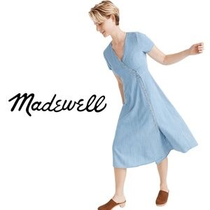 Madewell Indigo Button-Wrap Midi Dress - Size 4
